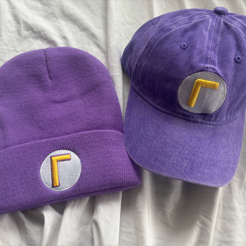 WALUIGI beanie and baseball cap hat set super Mario bros brand new purple bundle